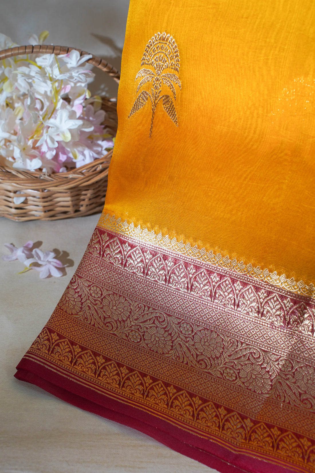 Sunshine Yellow Pure Kora Organza Silk Handloom Saree
