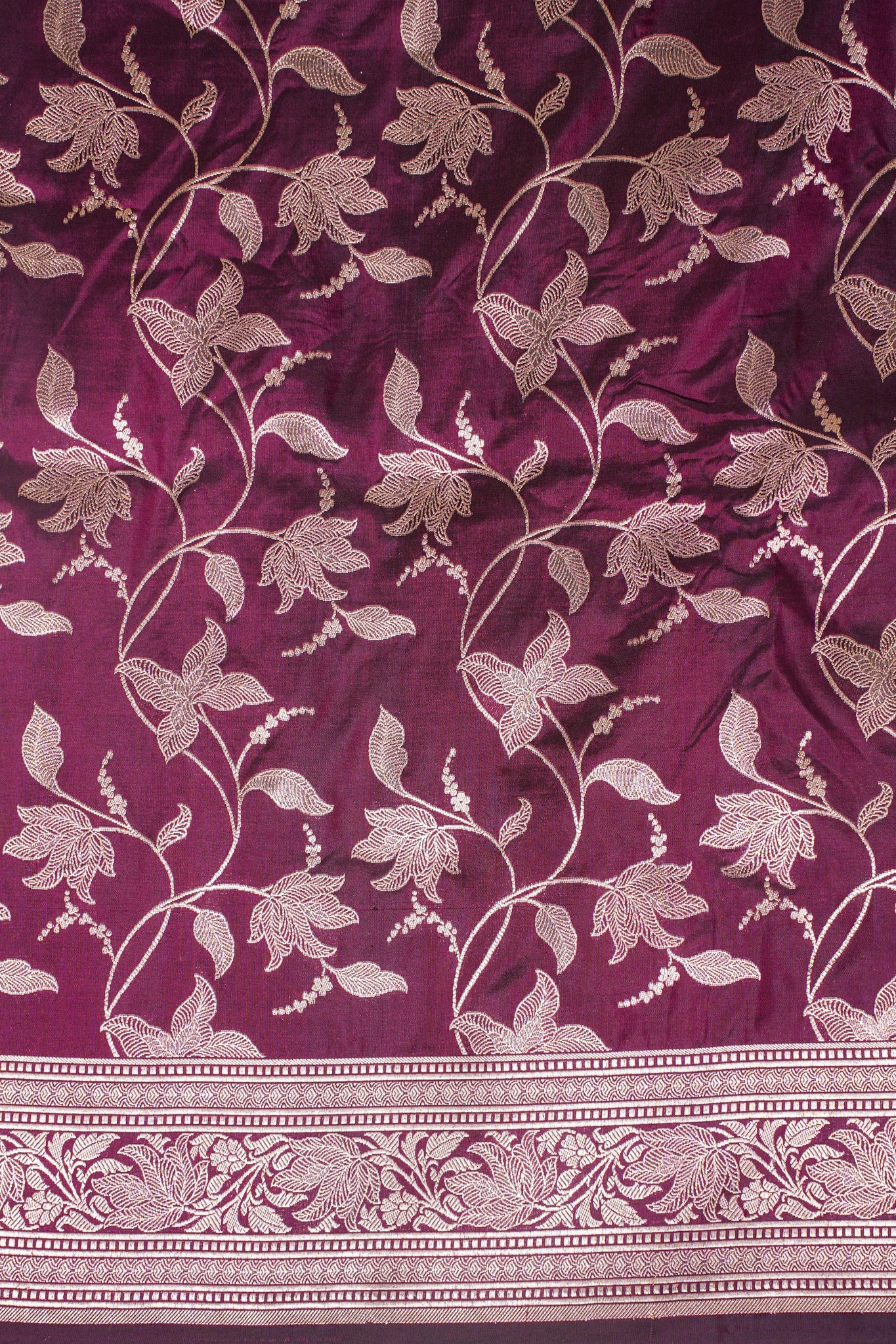 Wine Banarasi Pure Katan Silk Jaal Saree