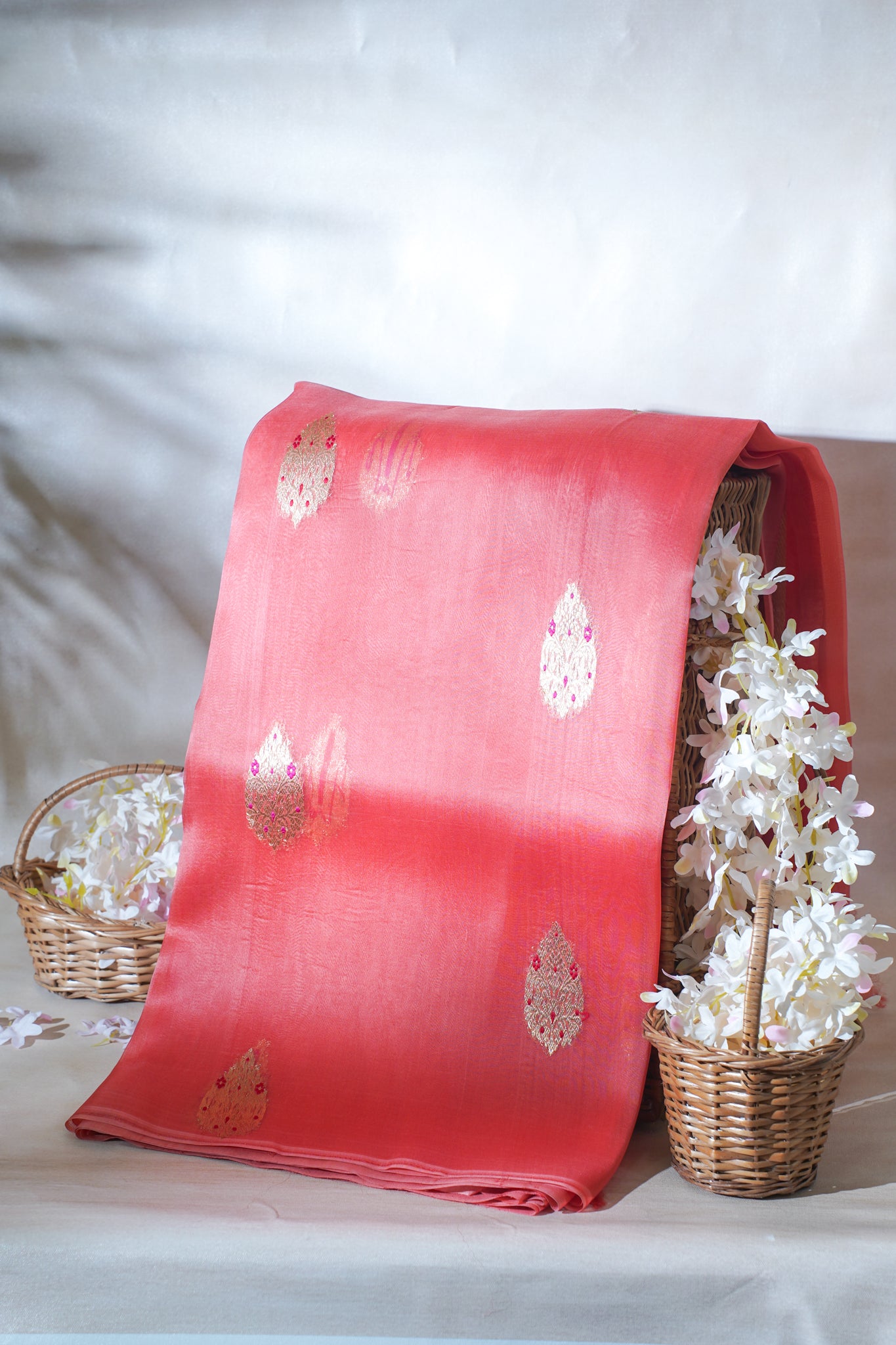 Coral Pure Tissue Silk Handloom Saree