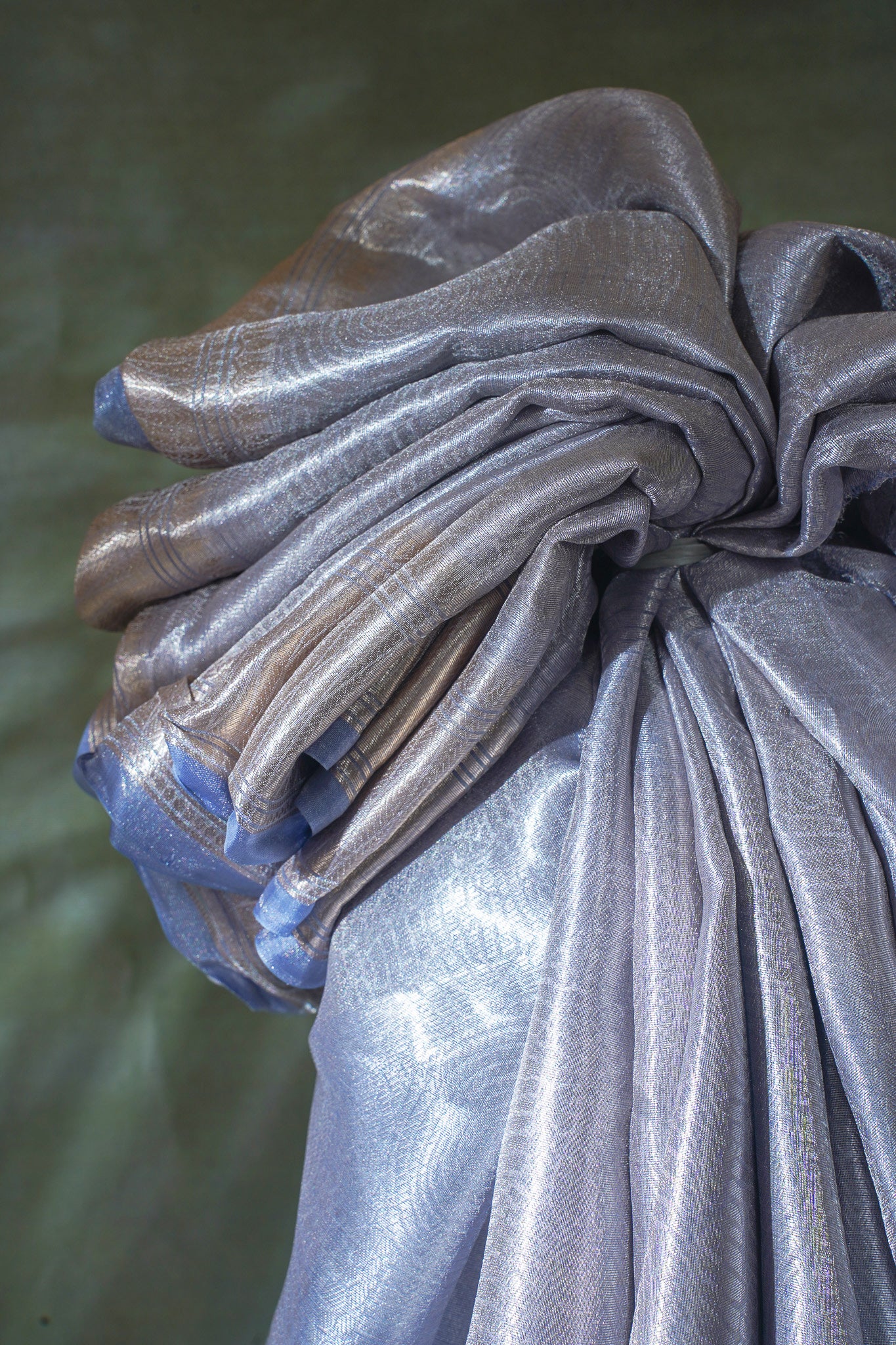 Pure Tissue Molten Gold Handwoven Saree with Sapphire Blue Border &amp; Pallu