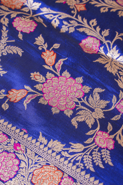 Royal Blue Banarasi Pure Katan Silk Minakari Jaal Saree
