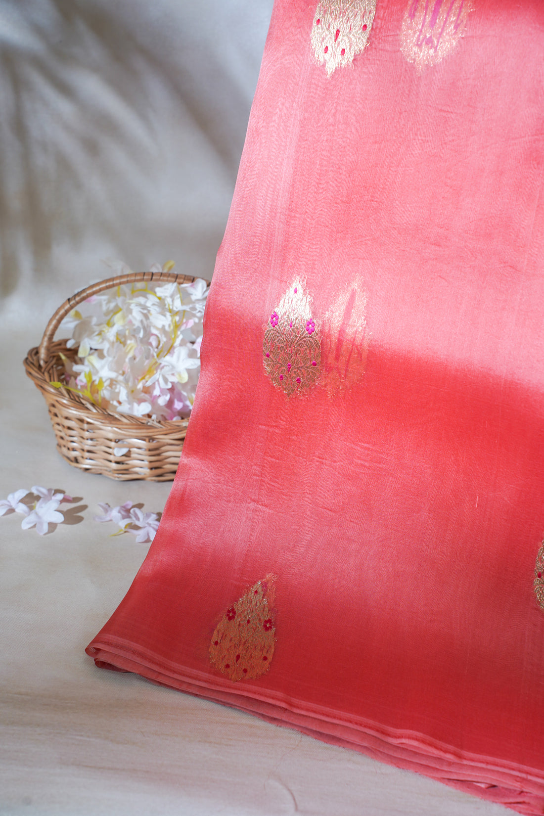 Coral Pure Tissue Silk Handloom Saree