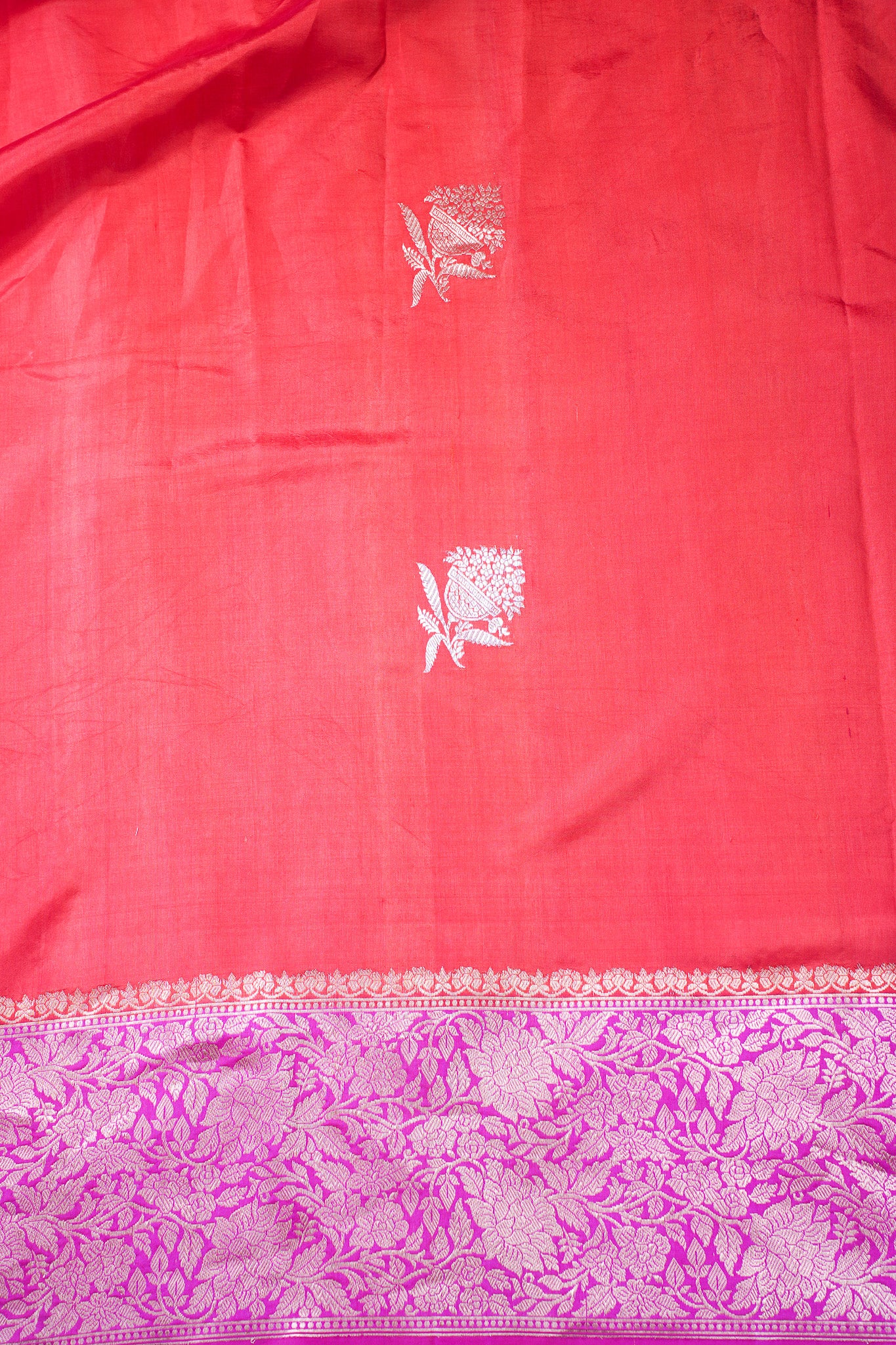 Coral Red Handloom Pure Silk Banarasi Saree