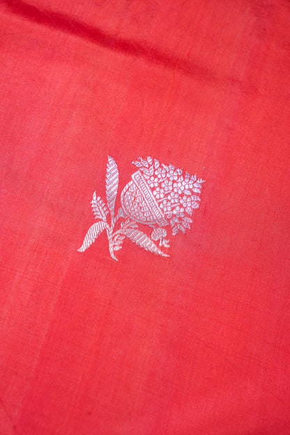 Coral Red Handloom Pure Silk Banarasi Saree