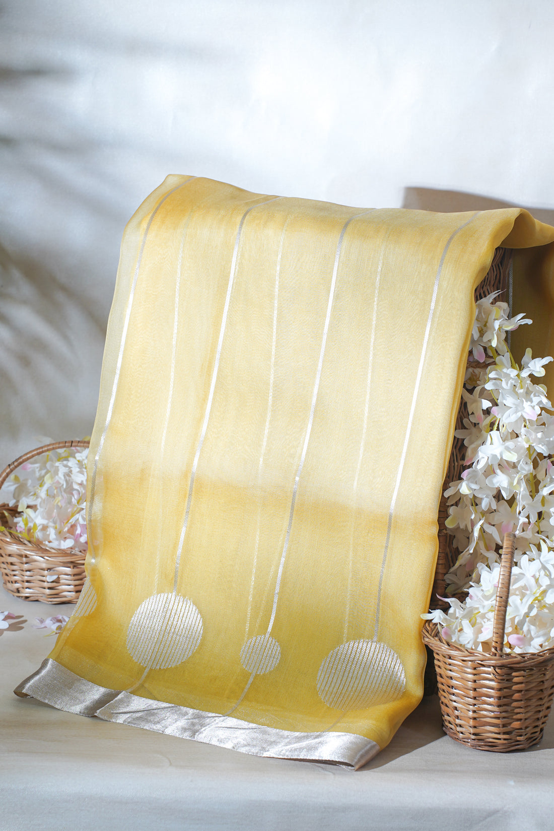 Sunshine Glow Pure Kora Organza Silk Handloom Saree