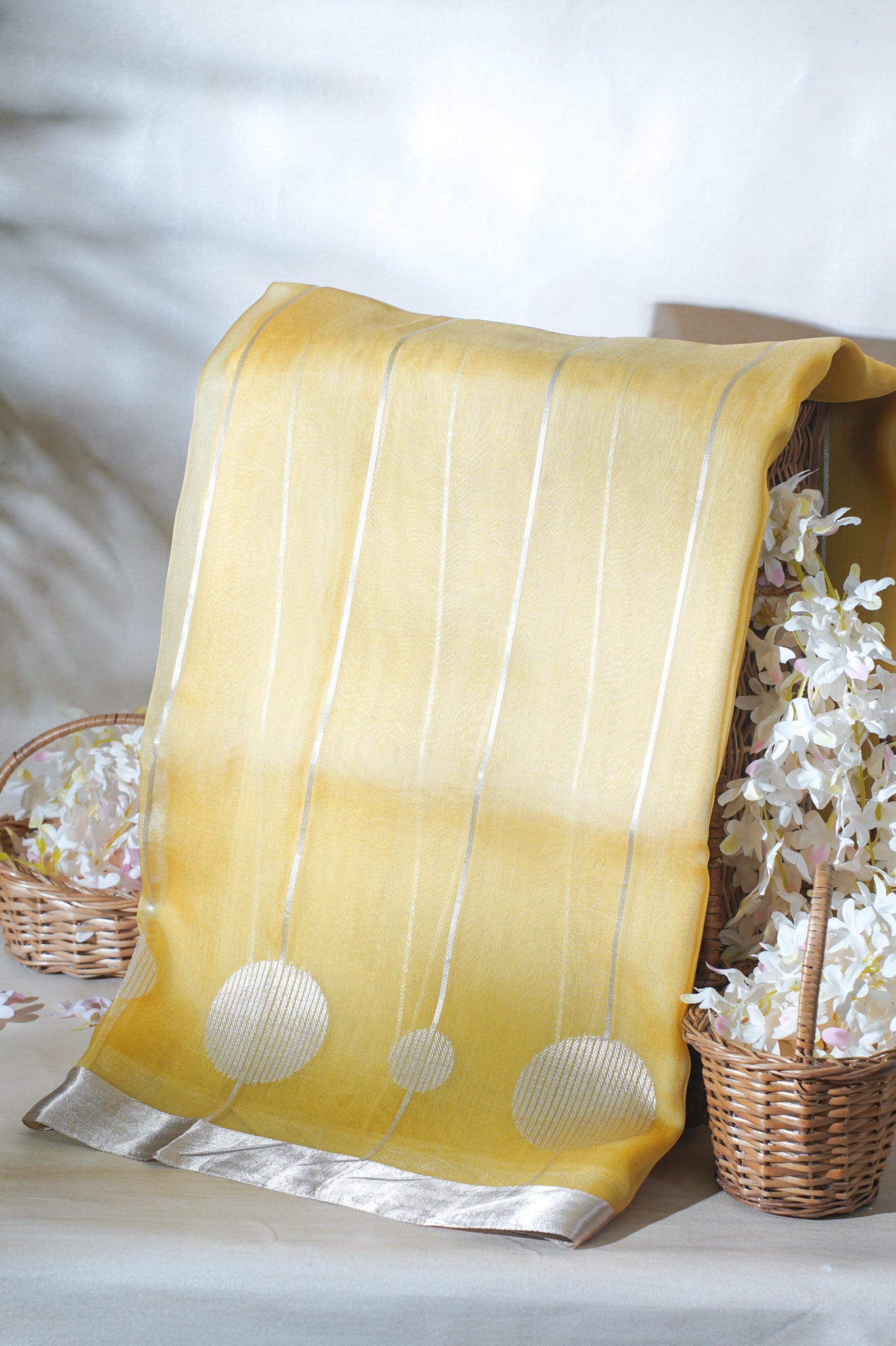 Sunshine Glow Pure Kora Organza Silk Handloom Saree