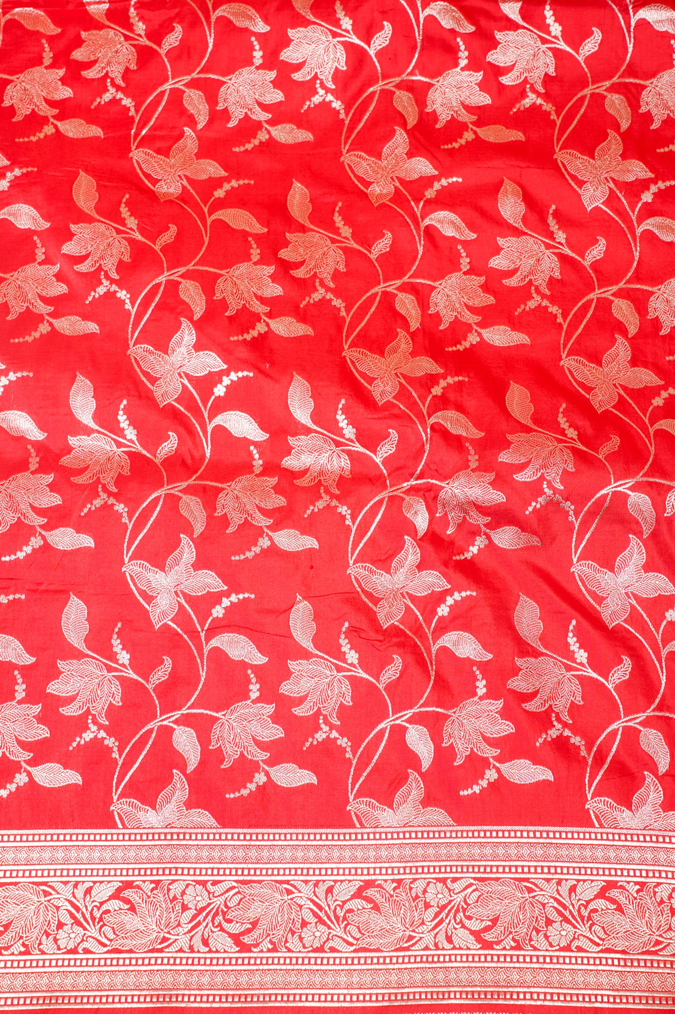 Red Banarasi Pure Katan Silk Jaal Saree