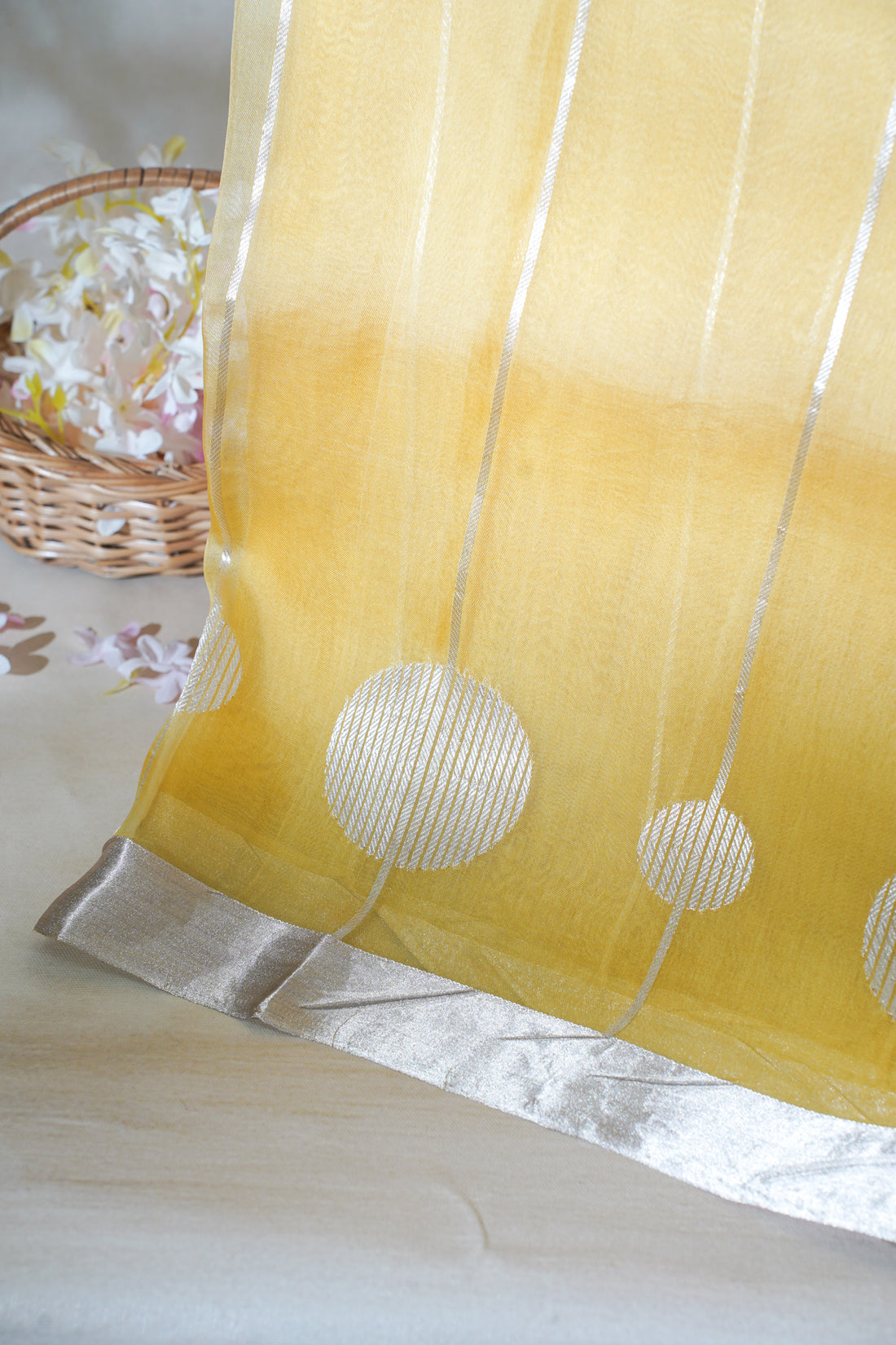 Sunshine Glow Pure Kora Organza Silk Handloom Saree