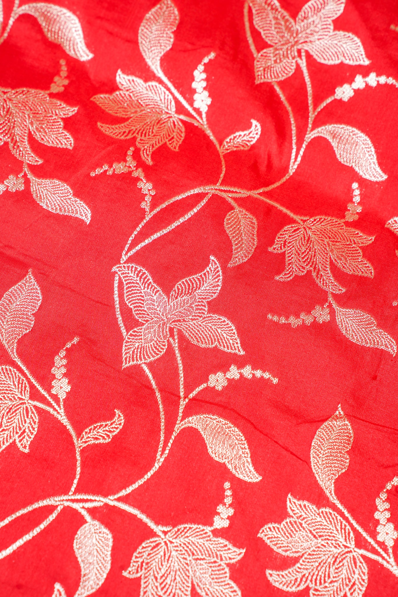 Red Banarasi Pure Katan Silk Jaal Saree