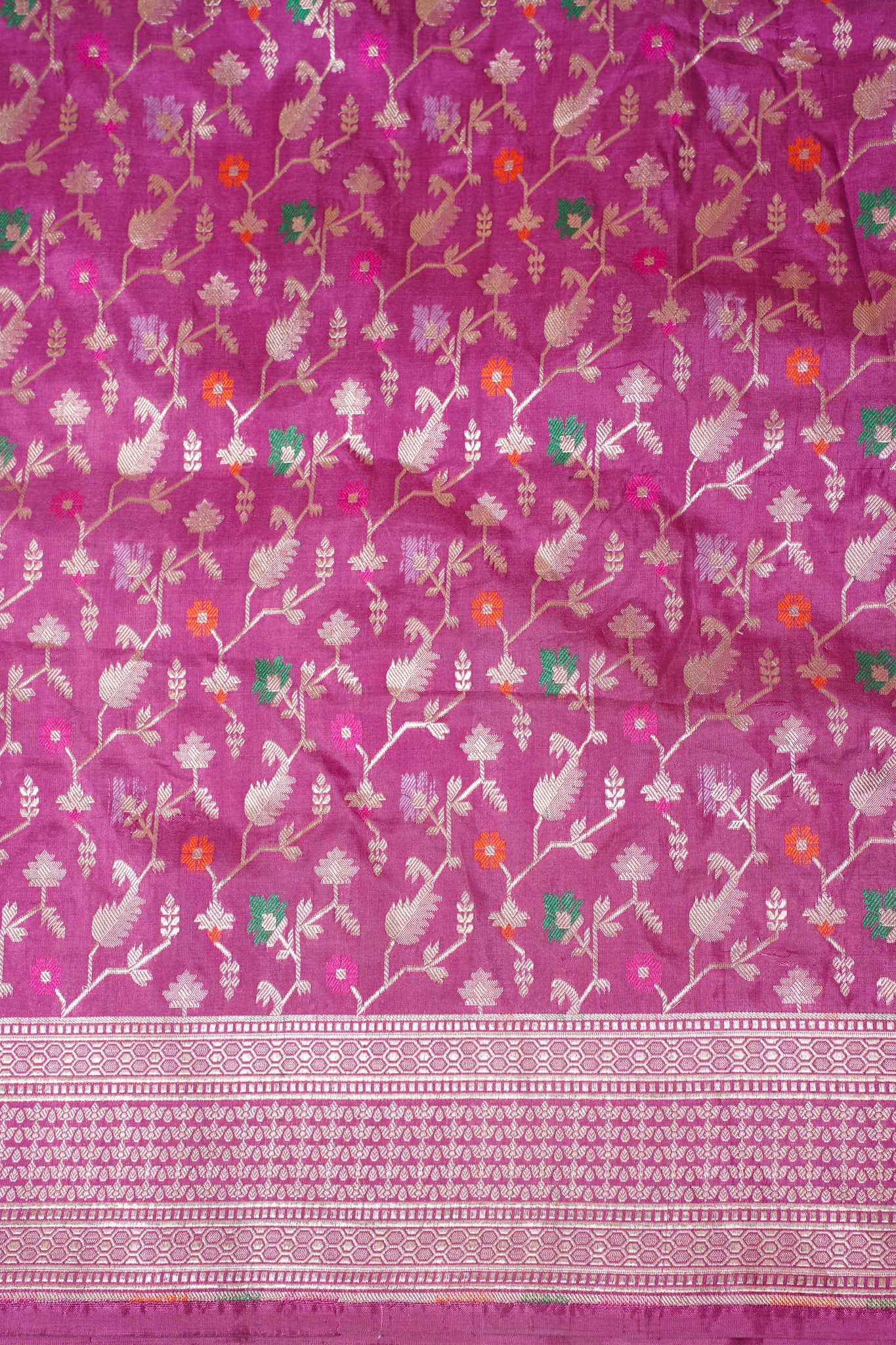 Magenta Pink Banarasi Pure Katan Silk Minakari Jaal Saree