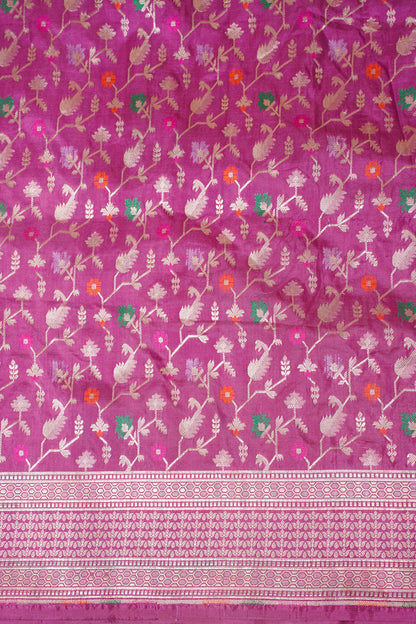 Magenta Pink Banarasi Pure Katan Silk Minakari Jaal Saree