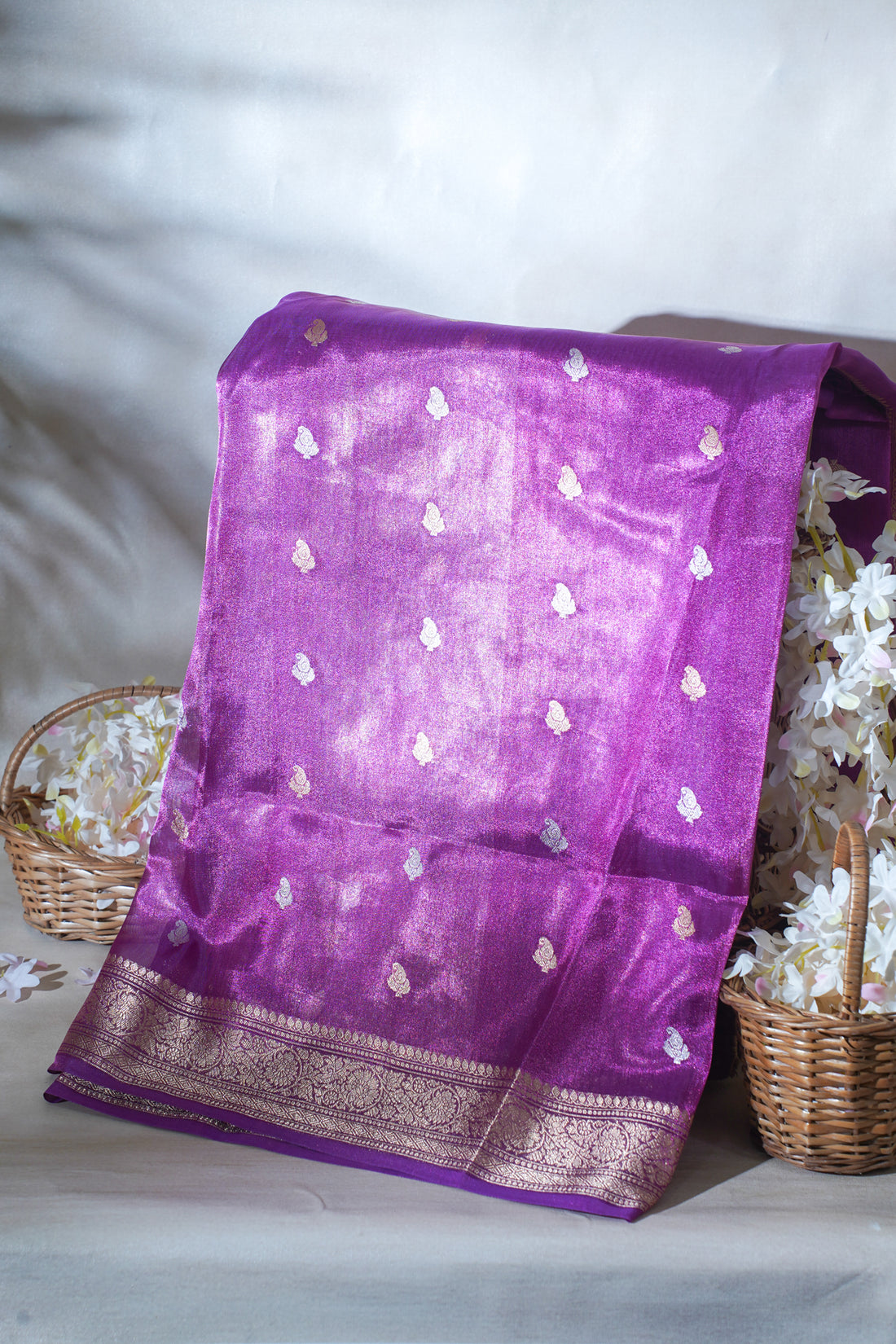 Royal Purple Pure Tissue Silk Handloom Saree