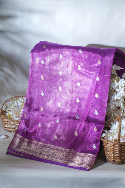 Royal Purple Pure Tissue Silk Handloom Saree
