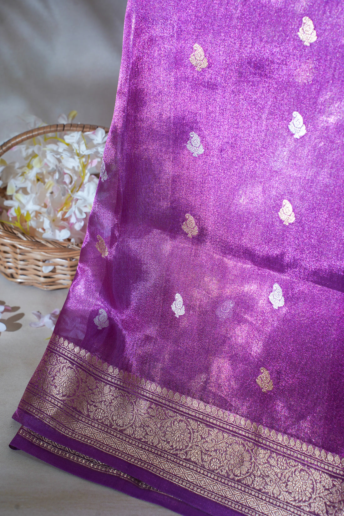 Royal Purple Pure Tissue Silk Handloom Saree