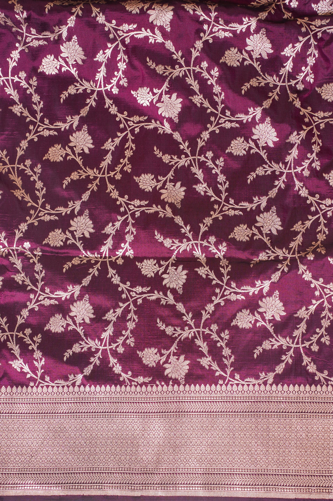 Wine Banarasi Pure Katan Silk Jaal Saree