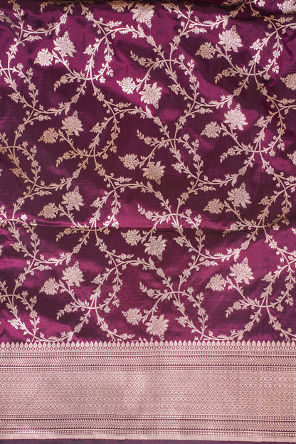 Wine Banarasi Pure Katan Silk Jaal Saree