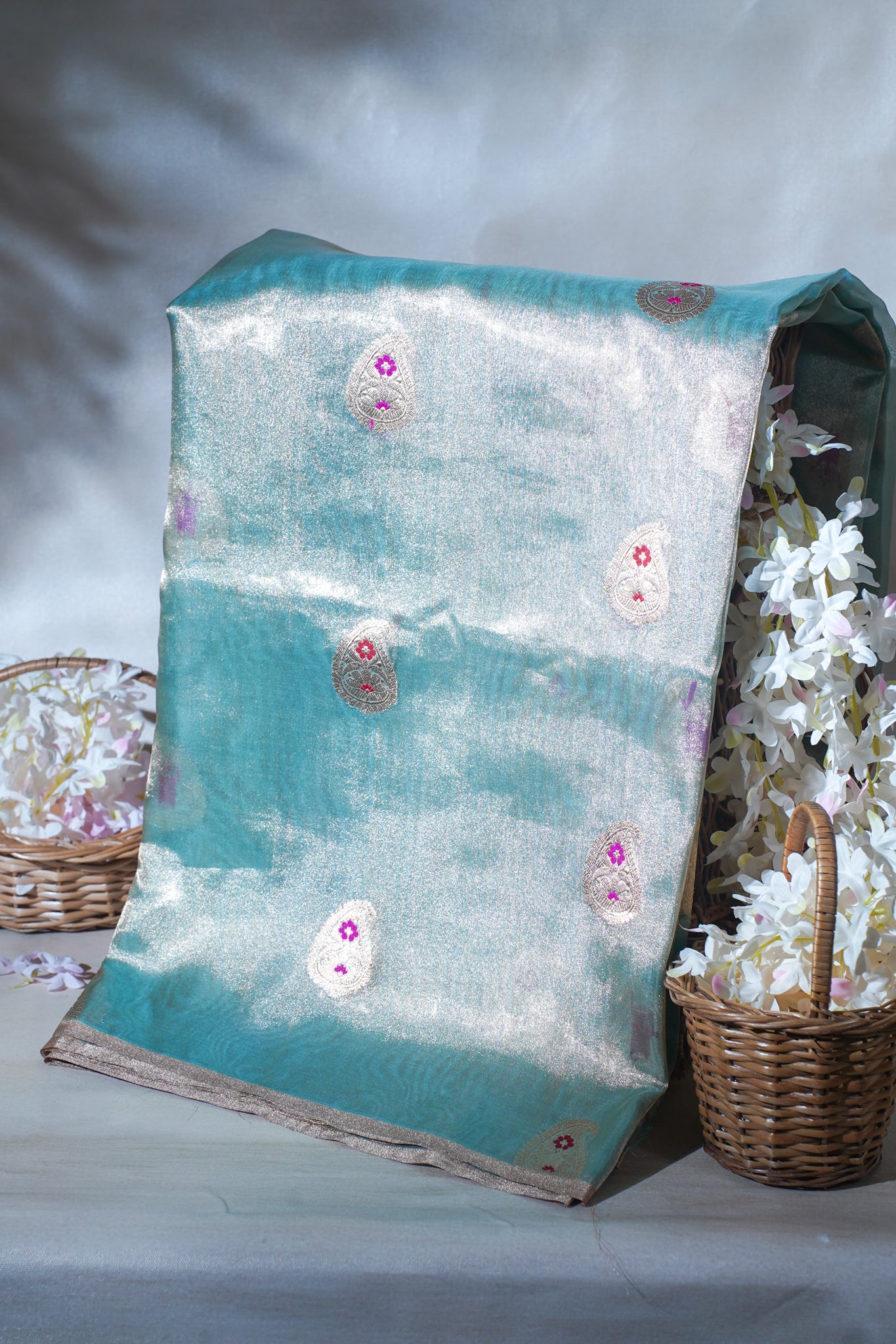 Aqua Pure Tissue Silk Handloom Saree