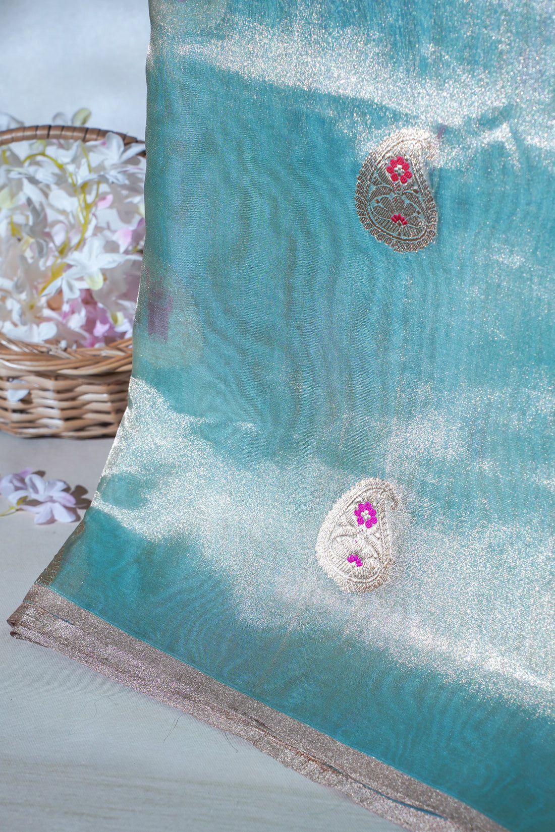 Aqua Pure Tissue Silk Handloom Saree