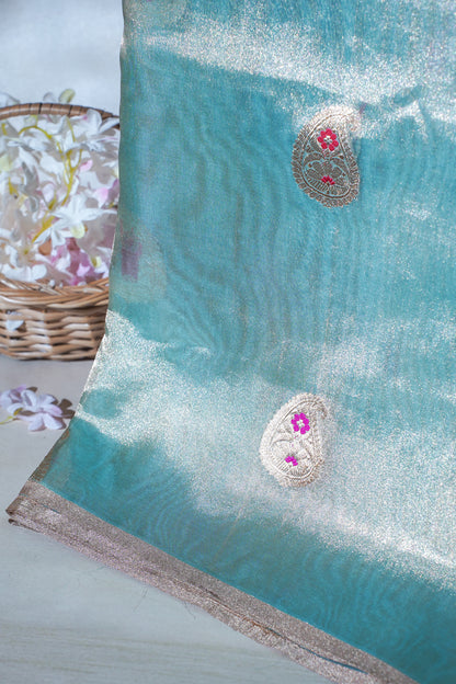 Aqua Pure Tissue Silk Handloom Saree