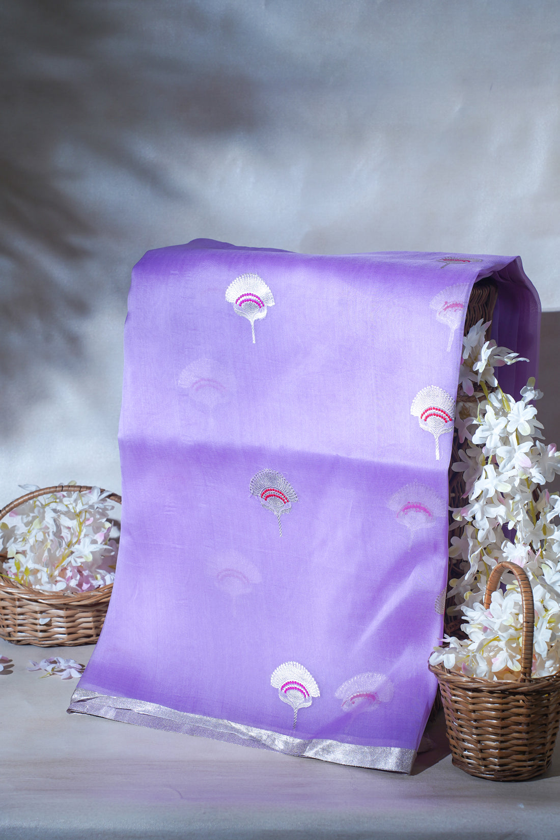 Lavender Pure Kora Organza Silk Handloom Saree