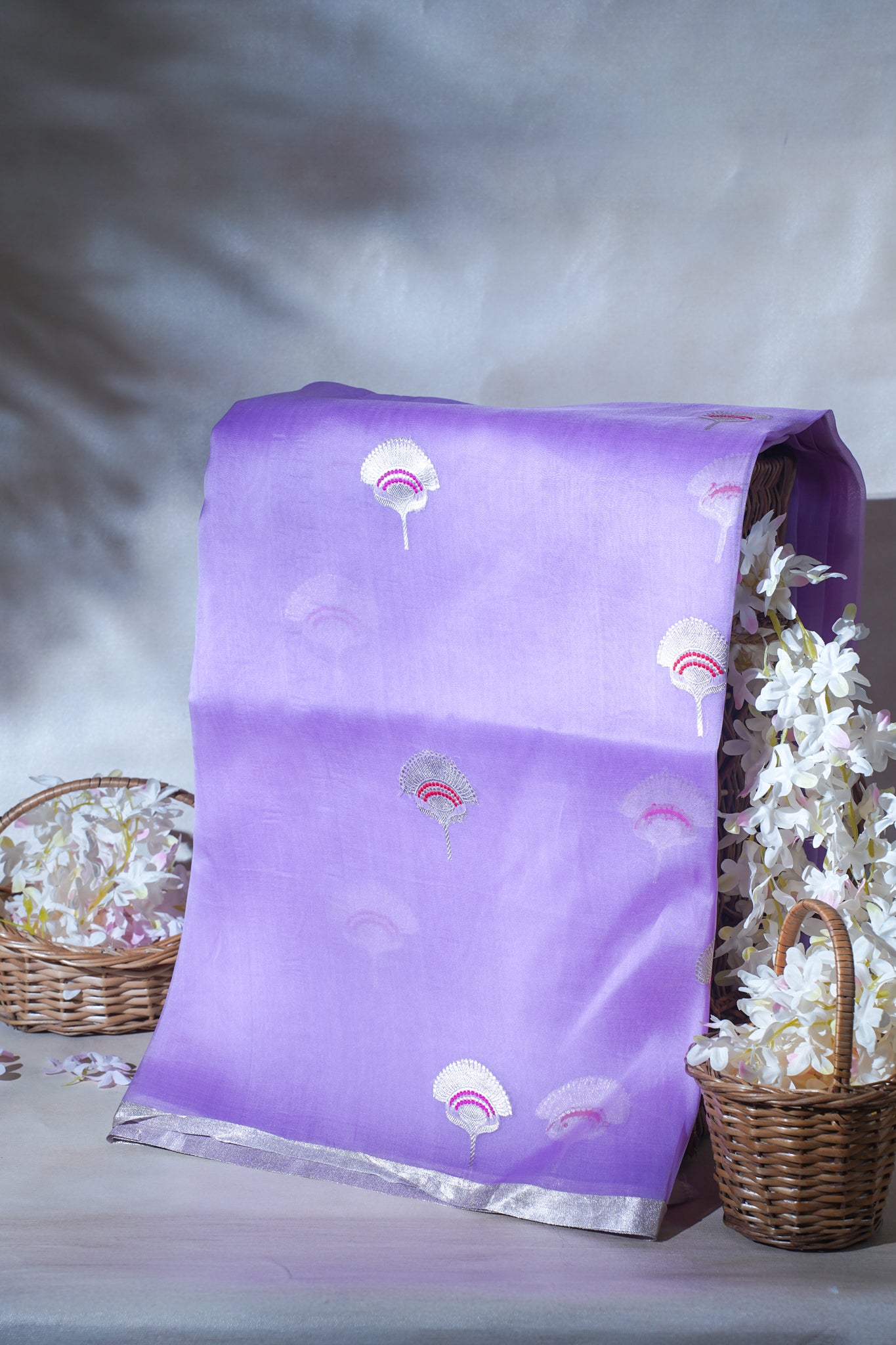 Lavender Pure Kora Organza Silk Handloom Saree