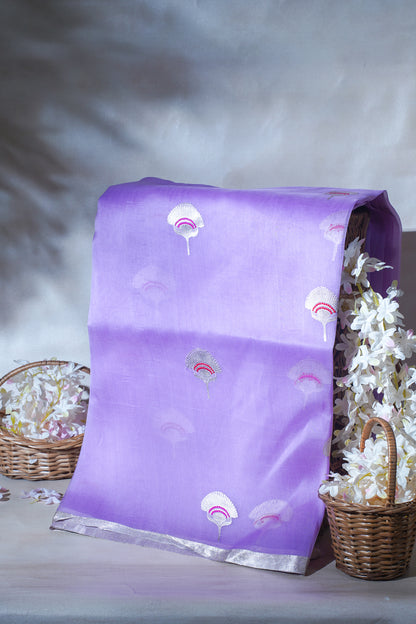 Lavender Pure Kora Organza Silk Handloom Saree