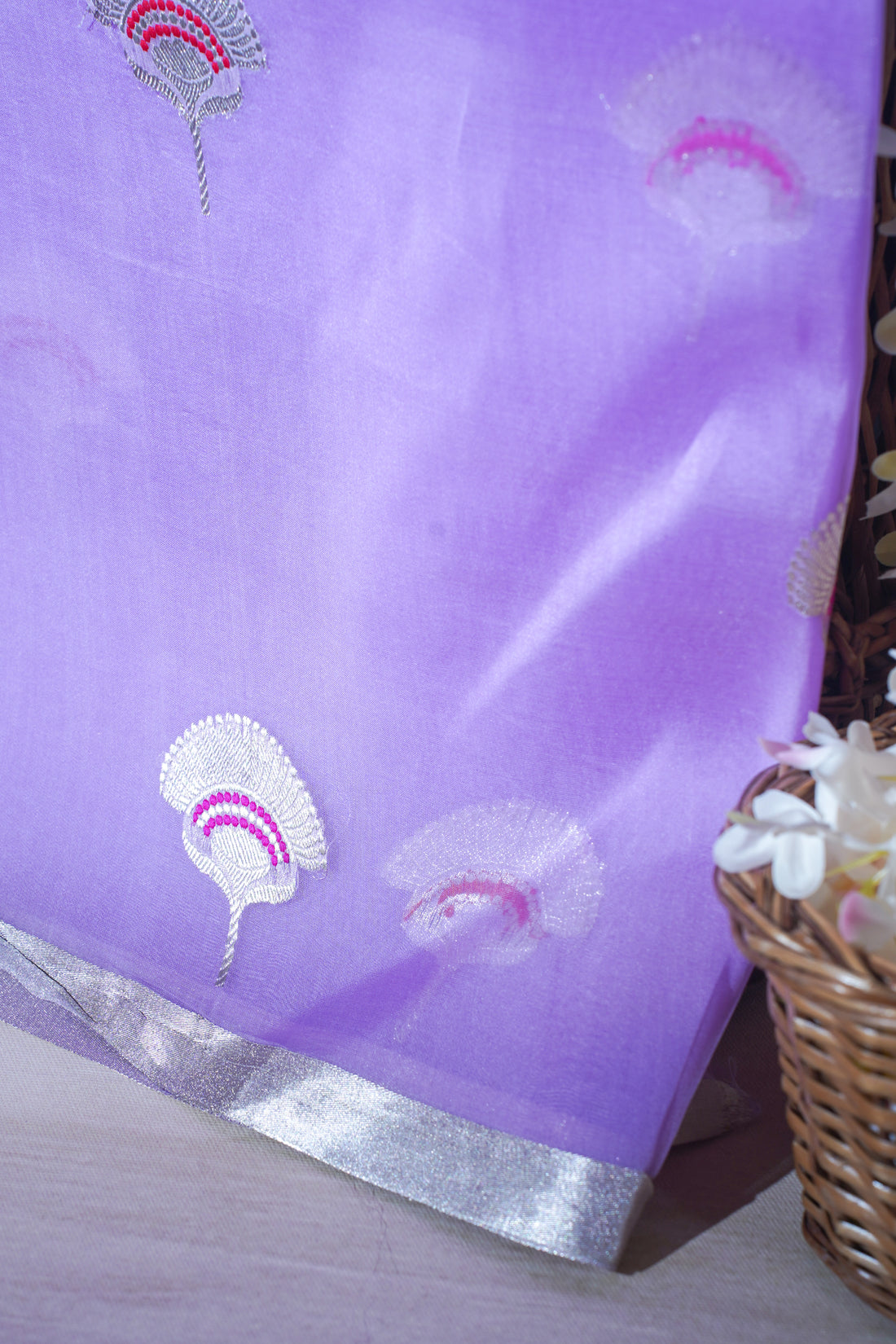 Lavender Pure Kora Organza Silk Handloom Saree