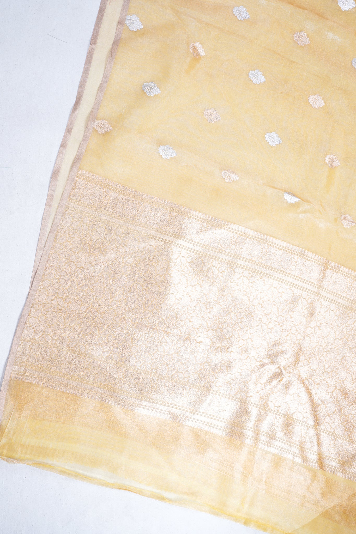Golden Yellow Pure Tissue Silk Handloom Saree