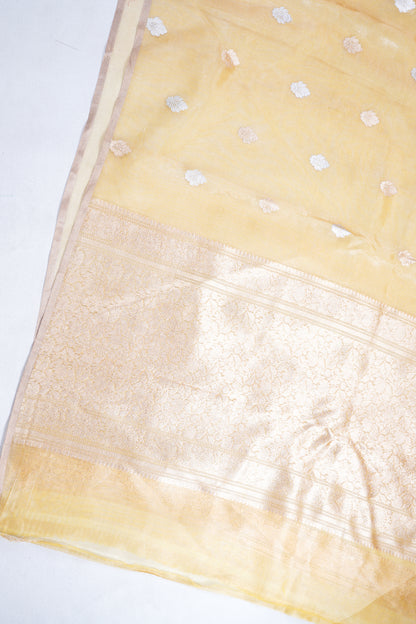 Golden Yellow Pure Tissue Silk Handloom Saree