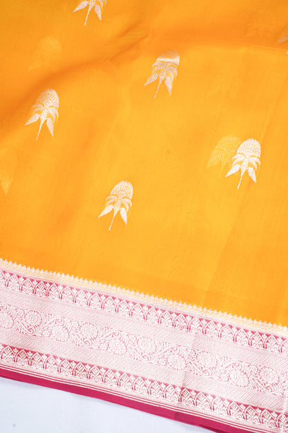Sunshine Yellow Pure Kora Organza Silk Handloom Saree