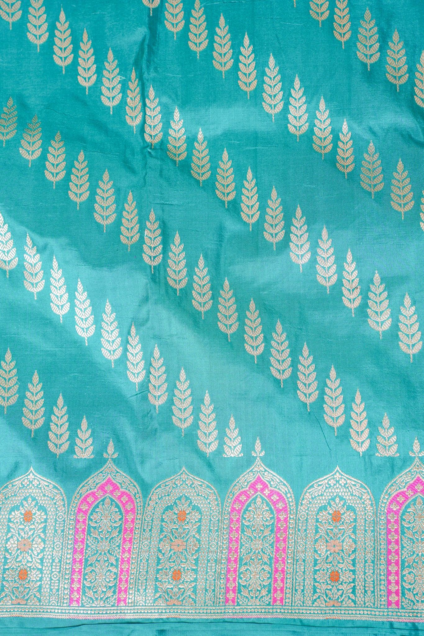 Aqua Blue Banarasi Pure Katan Silk Minakari Jaal Saree