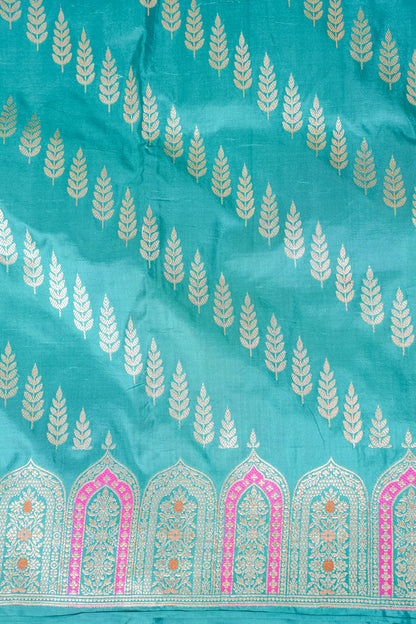 Aqua Blue Banarasi Pure Katan Silk Minakari Jaal Saree