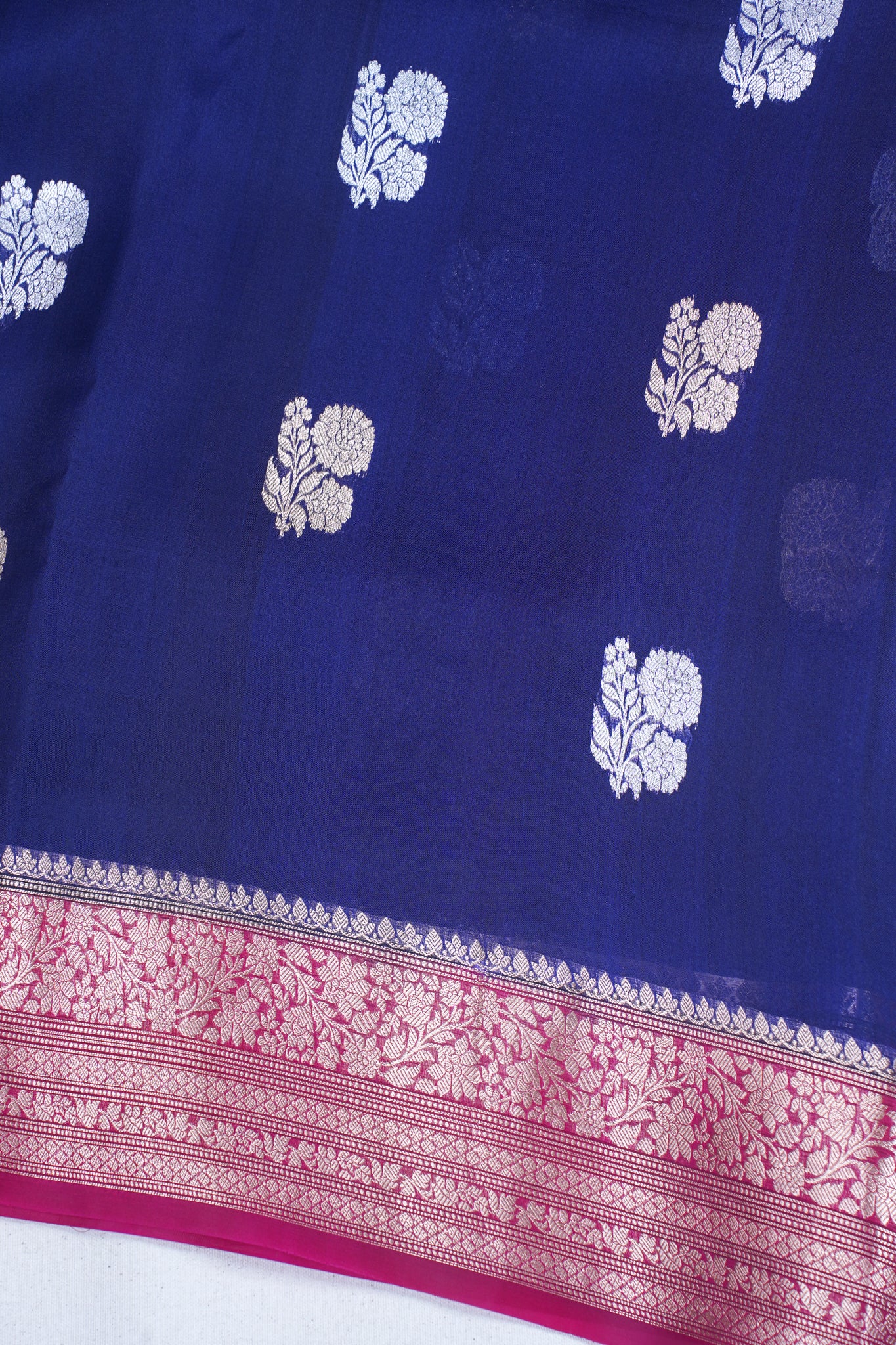 Navy Blue Pure Kora Organza Silk Handloom Saree