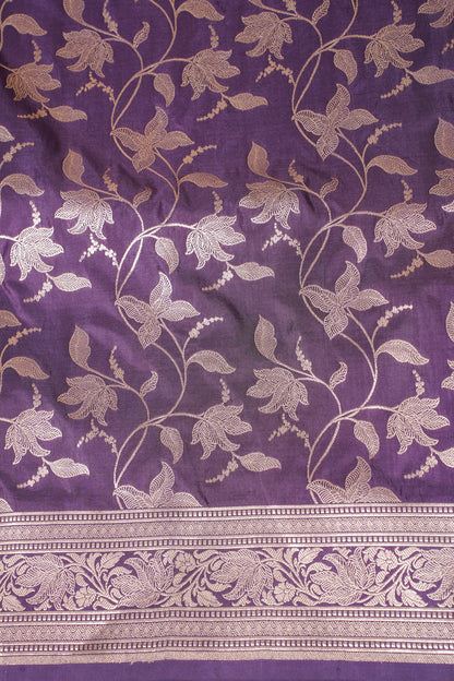 Purple Banarasi Pure Katan Silk Jaal Saree