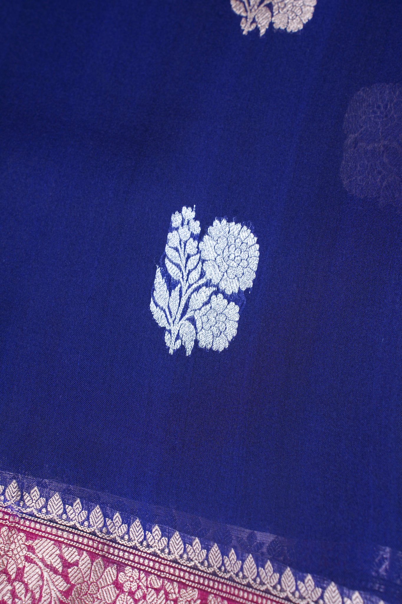 Navy Blue Pure Kora Organza Silk Handloom Saree