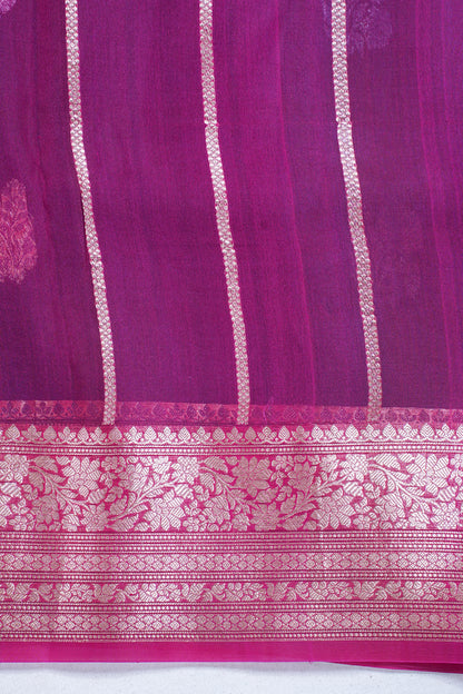 Navy Blue Pure Kora Organza Silk Handloom Saree