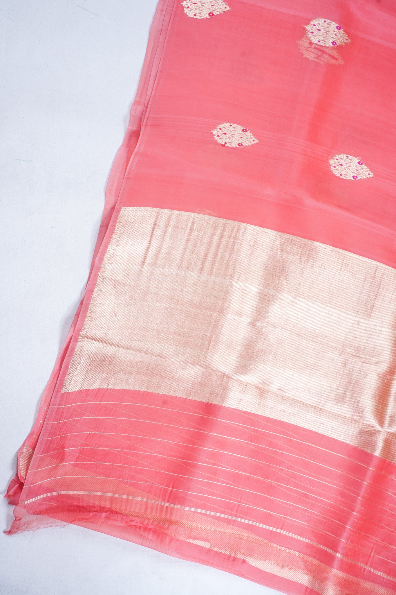 Coral Pure Tissue Silk Handloom Saree