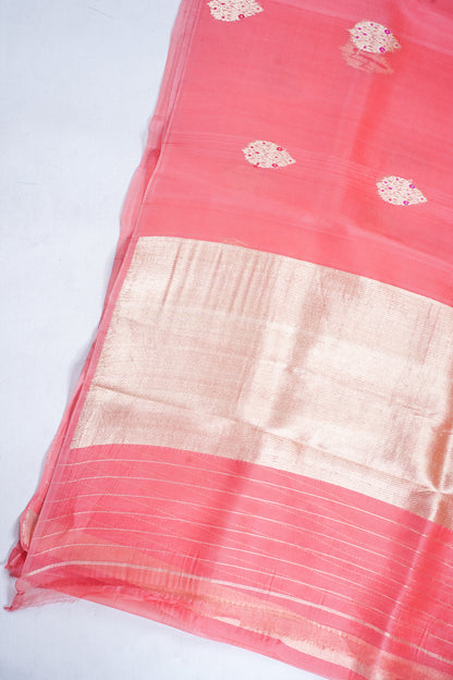 Coral Pure Tissue Silk Handloom Saree