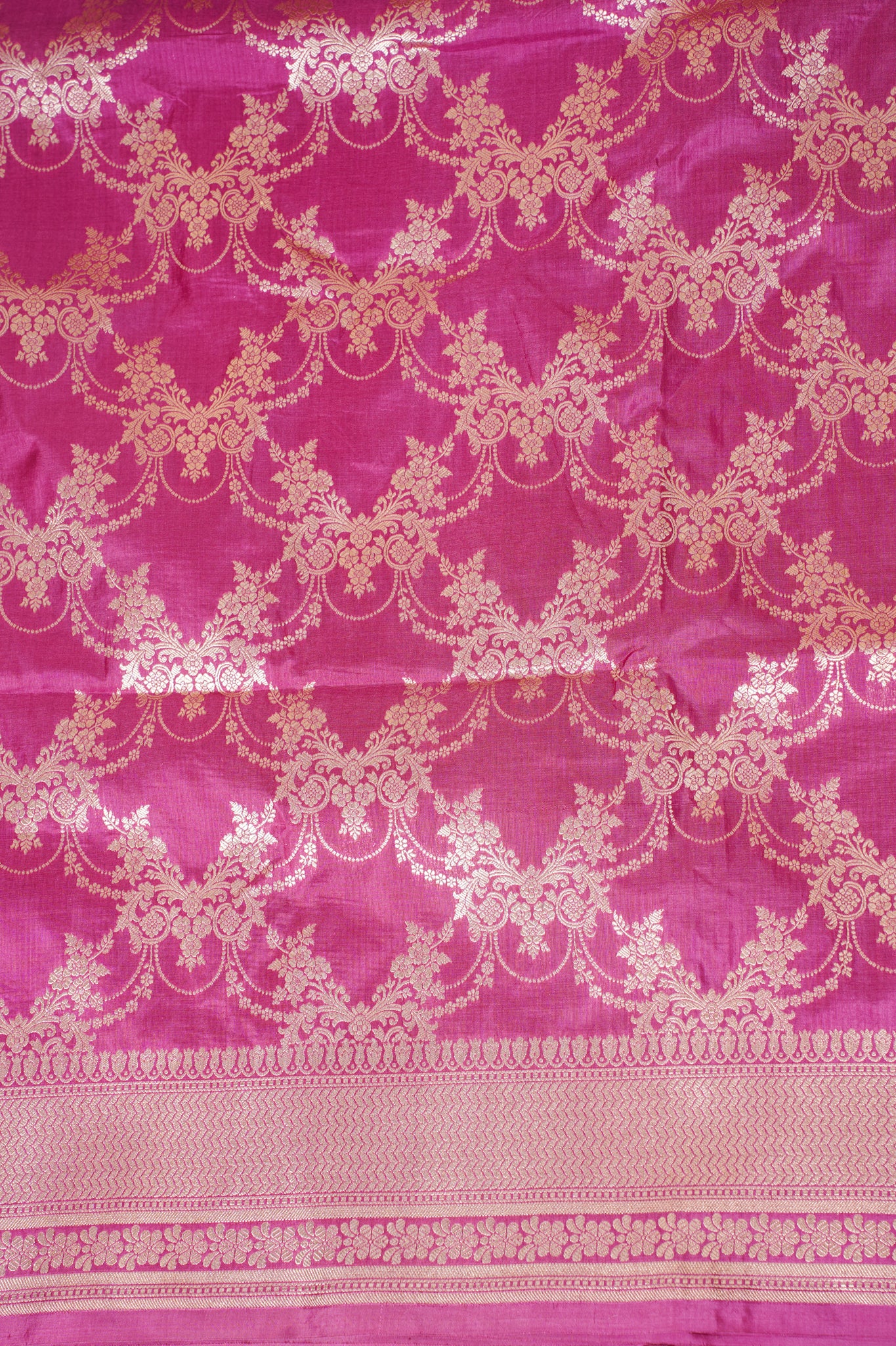 Rani Pink Banarasi Pure Katan Silk Jaal Saree