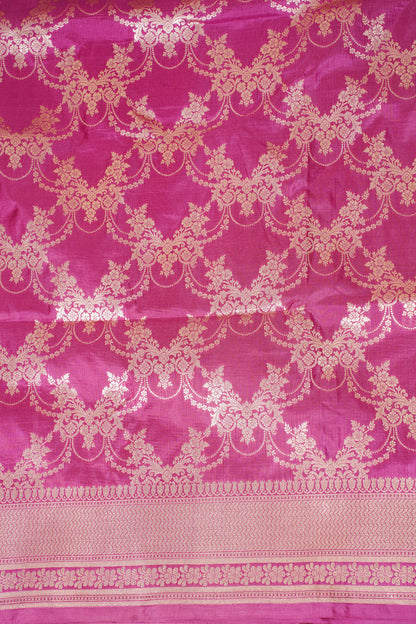 Rani Pink Banarasi Pure Katan Silk Jaal Saree