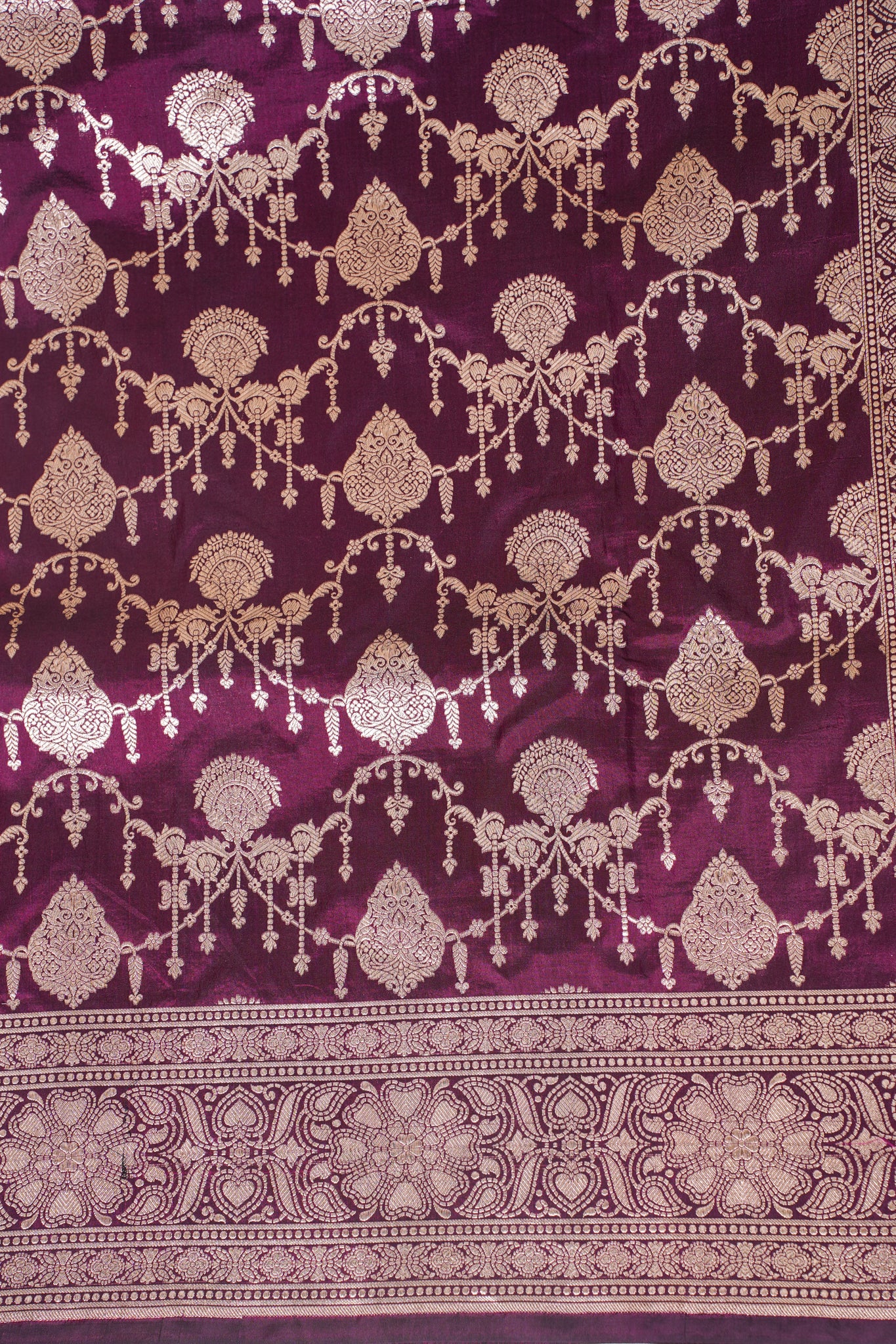 Rani Wine Banarasi Pure Katan Silk Jaal Saree