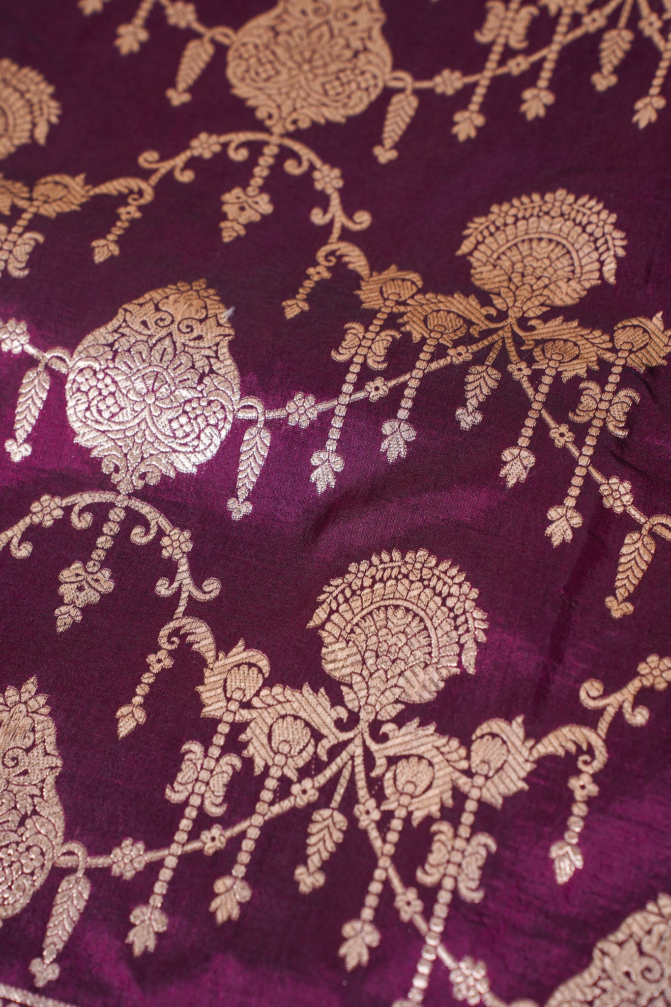 Rani Wine Banarasi Pure Katan Silk Jaal Saree