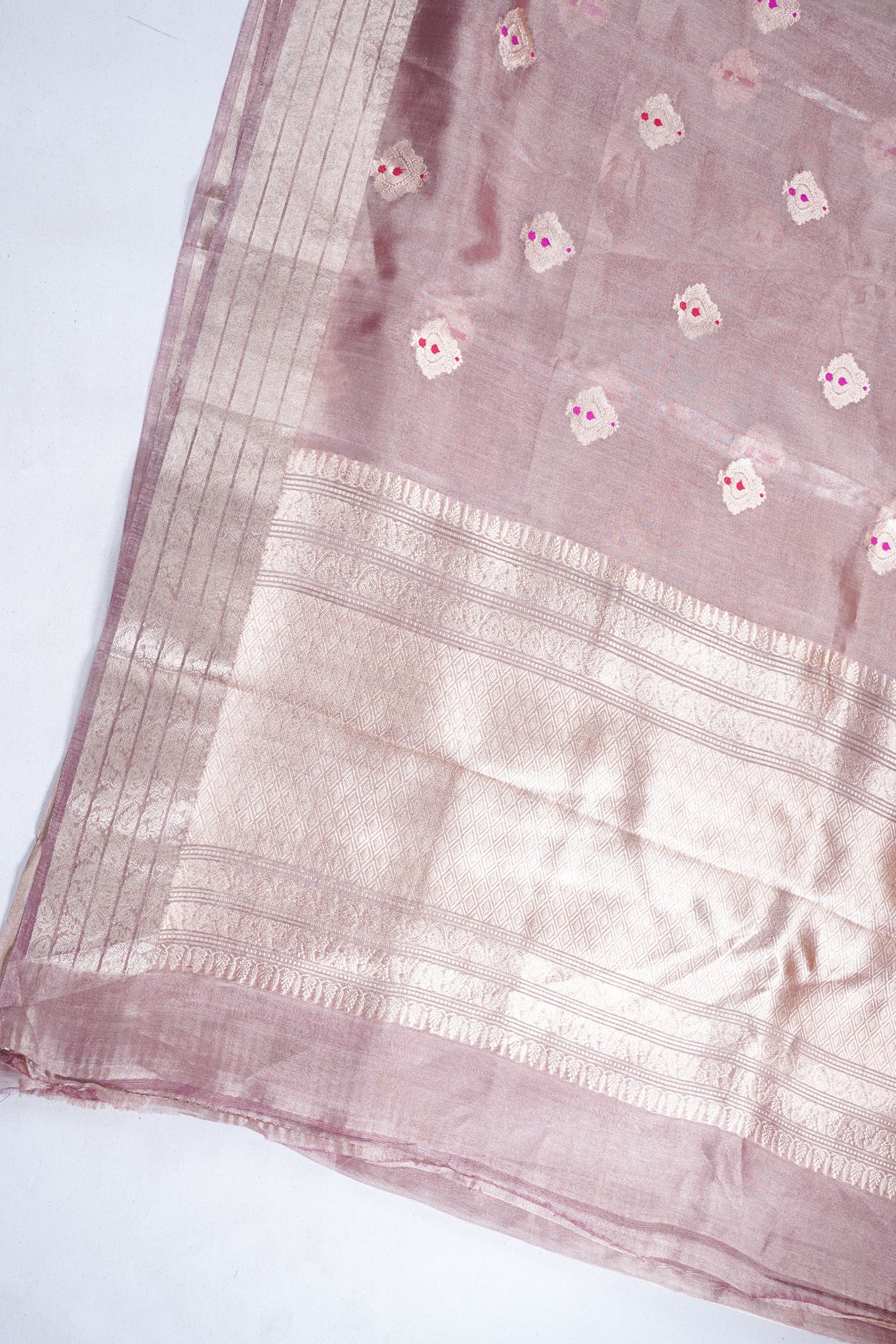 Subtle Rose Gold Pure Tissue Silk Handloom Saree