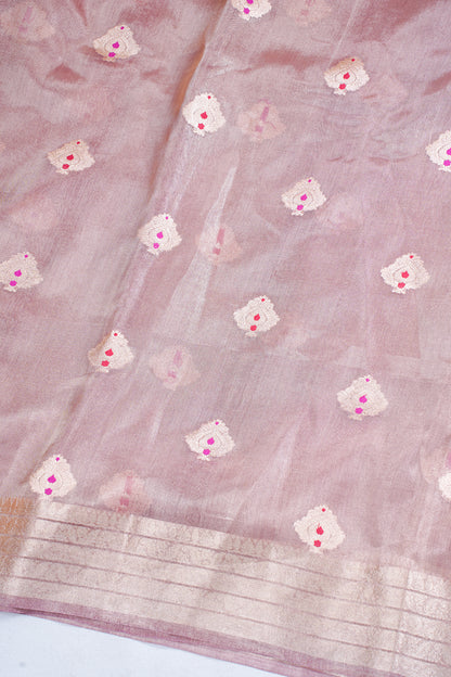 Subtle Rose Gold Pure Tissue Silk Handloom Saree