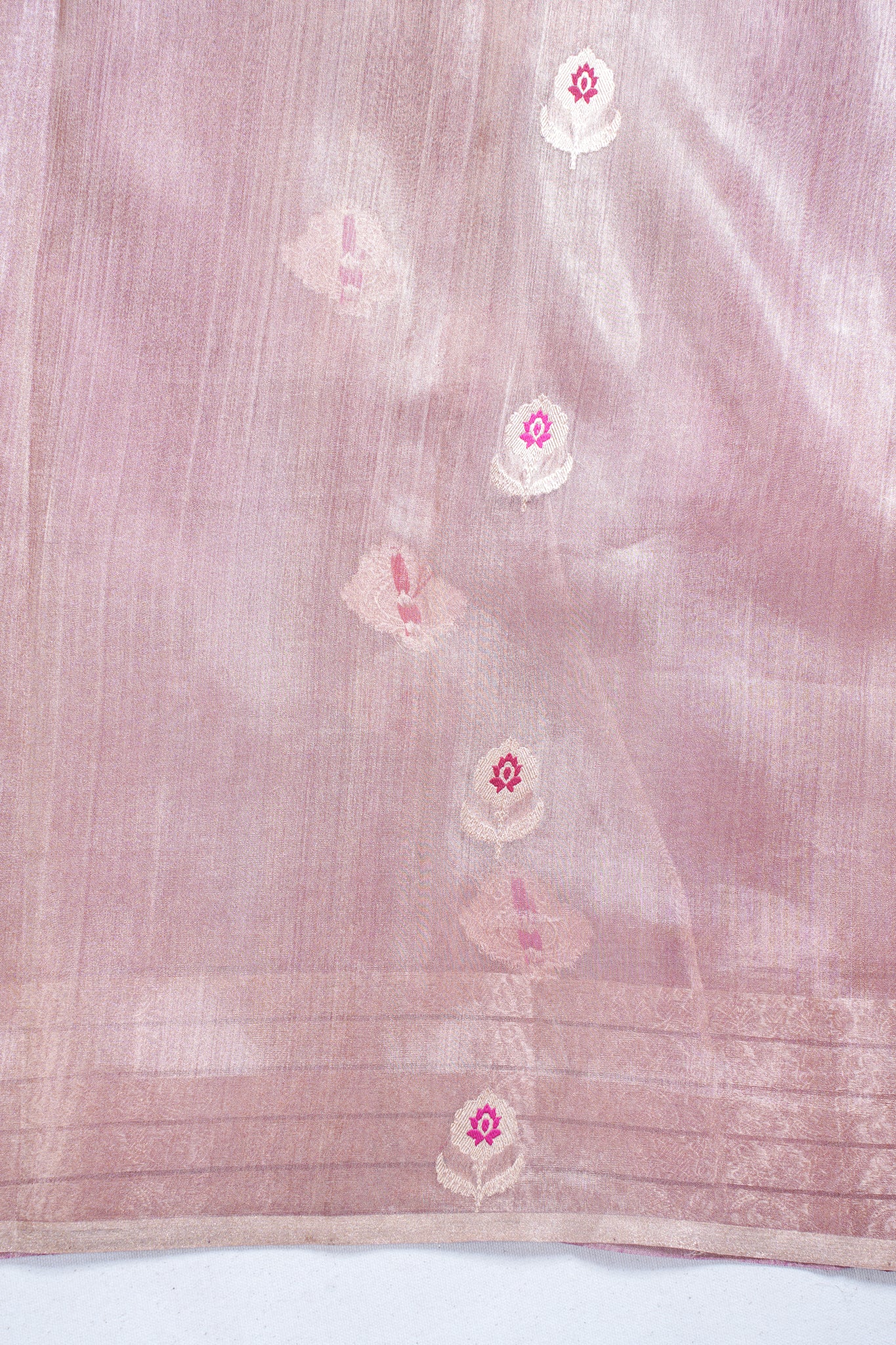 Subtle Rose Gold Pure Tissue Silk Handloom Saree