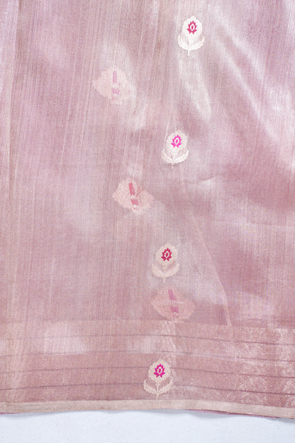 Subtle Rose Gold Pure Tissue Silk Handloom Saree