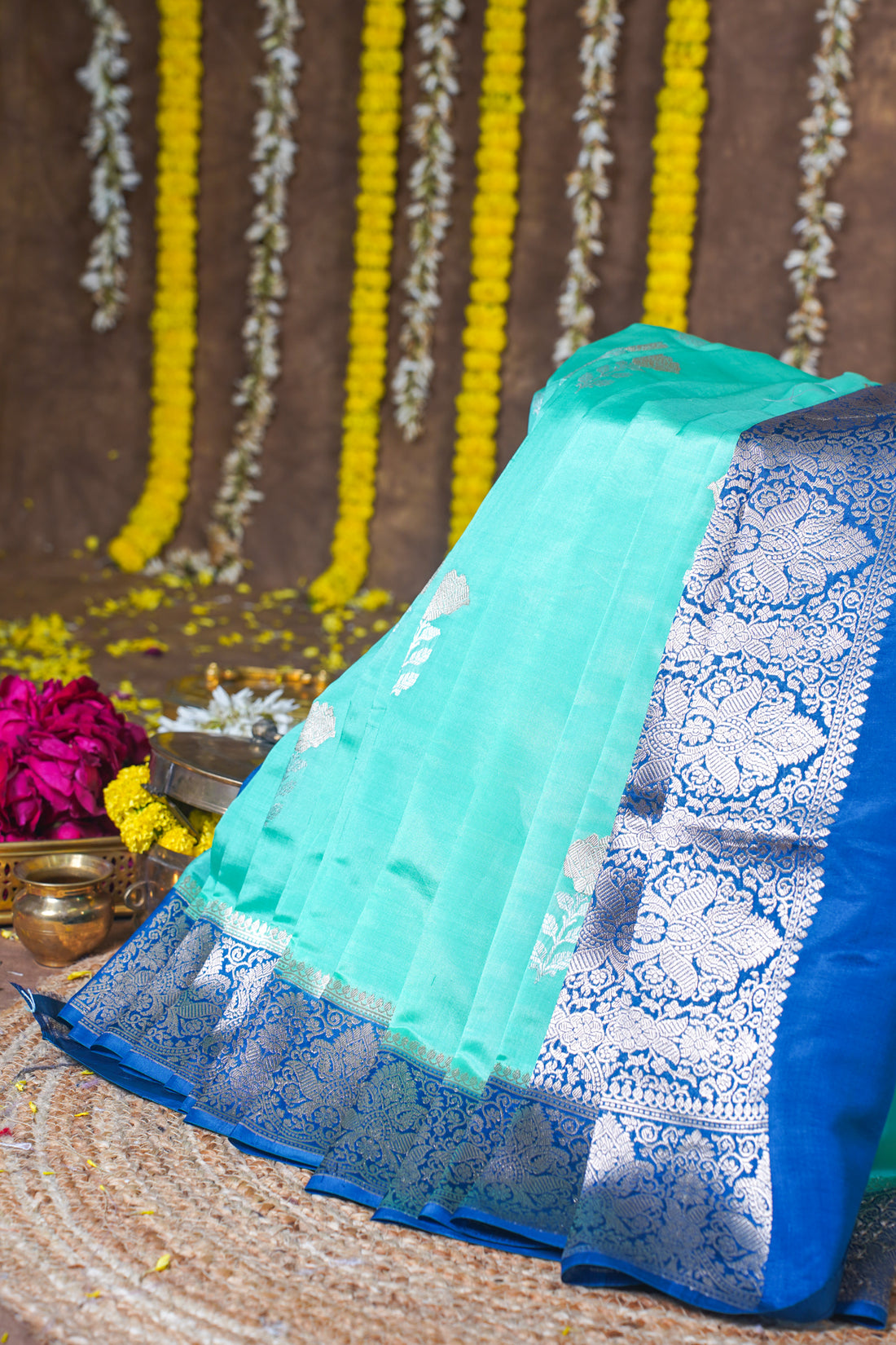 Aqua Mint Green Handloom Pure Mango Katan Silk Saree