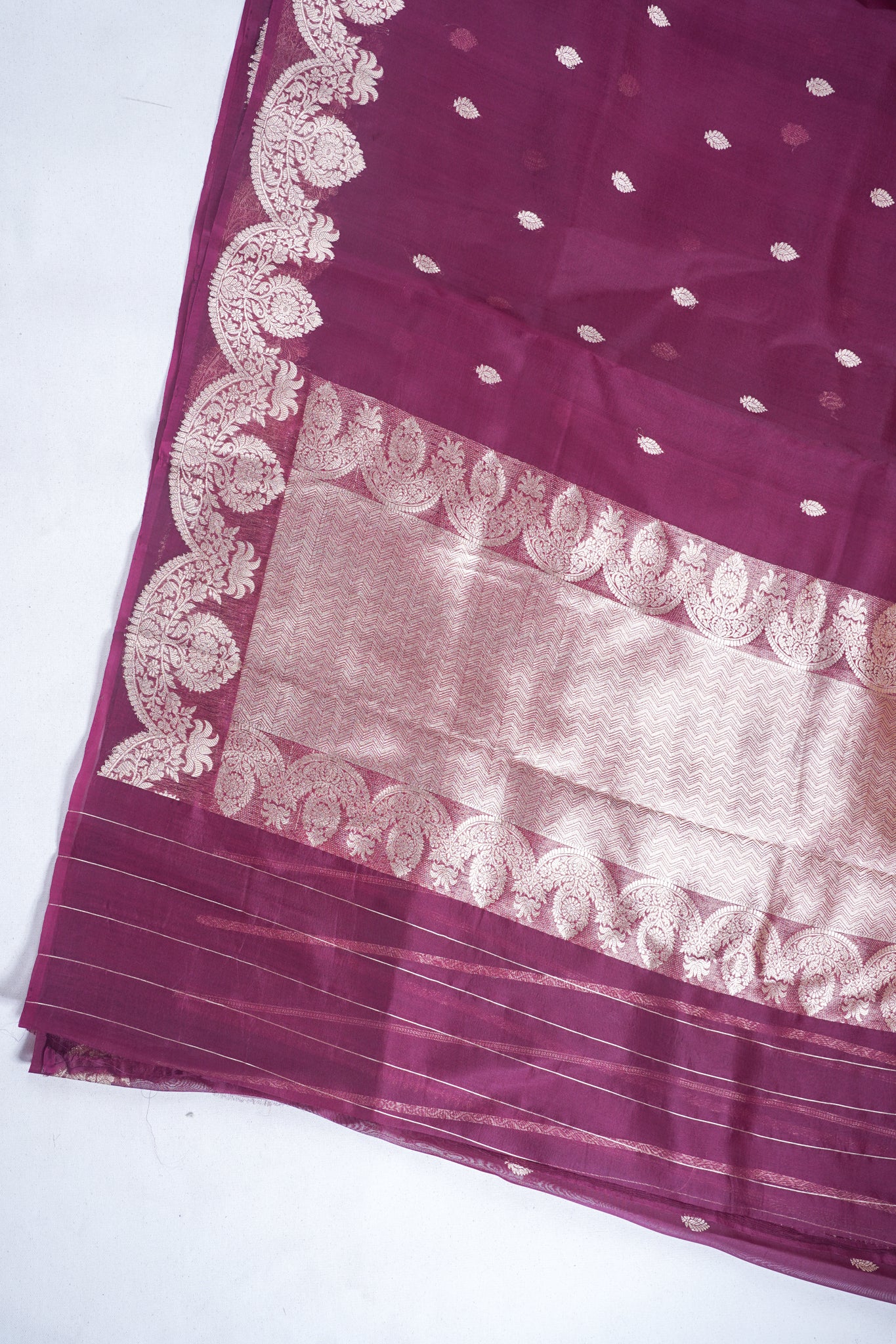 Wine Pure Kora Organza Silk Handloom Saree