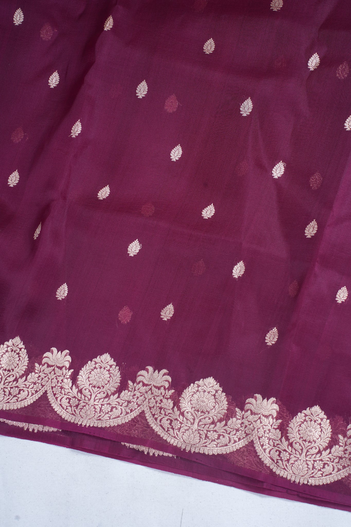 Wine Pure Kora Organza Silk Handloom Saree