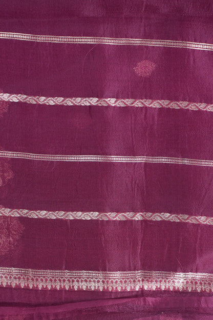 Wine Pure Kora Organza Silk Handloom Saree
